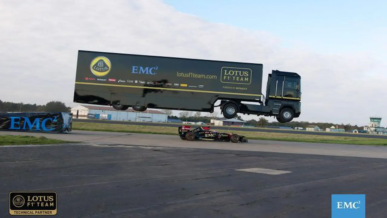 Truk Kontainer Pecahkan Rekor Dunia dengan Lompati Mobil F1