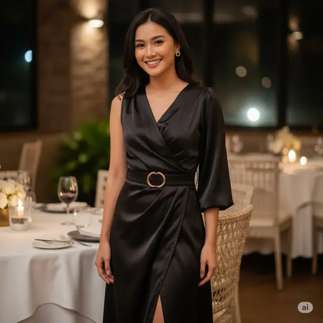 Wrap Dress dengan Sentuhan Logam