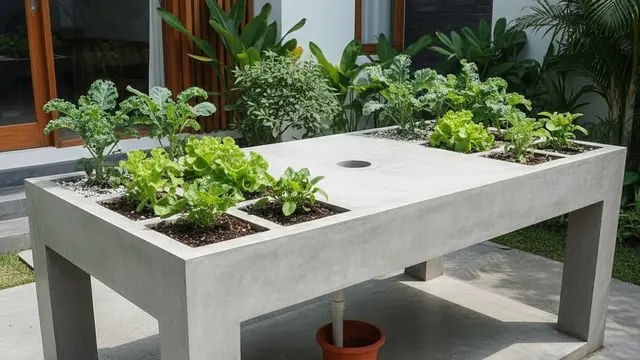 Desain Kebun Sayur di Meja Semen Cor Anti Roboh
