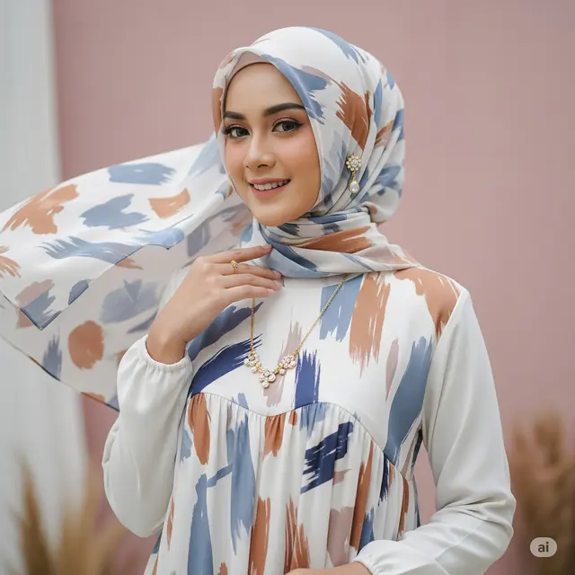 Model Gamis Dua Motif (Image by GeminiAI)