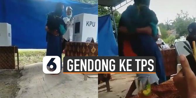 VIDEO: Viral Kaki Tidak Bisa Jalan karena Sakit, Pria Gendong Istri Pergi ke TPS