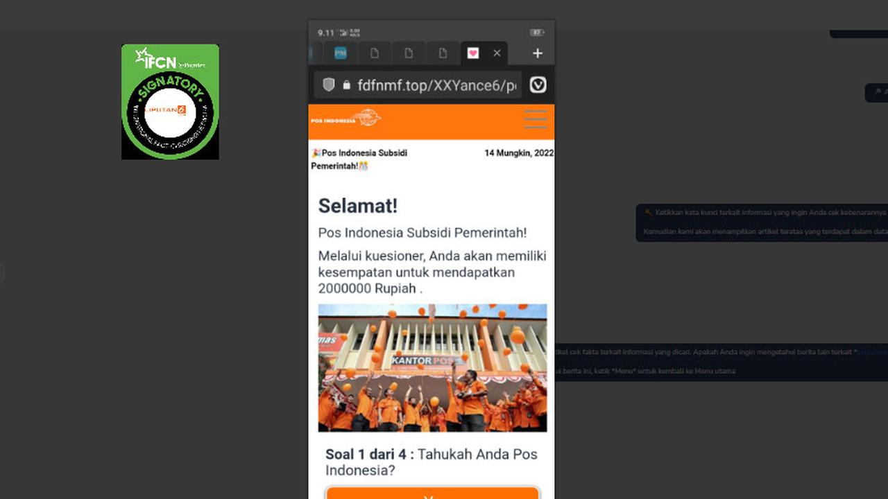 Tangkapan layar informasi PT Pos Indonesia bagikan subsidi Rp 2 juta