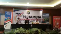 Sesi konferensi pers jelang peneyelenggaraan Kejuaraan Nasional (PBSI) di Hotel Sultan, Jakarta, Senin (7/12/2015).