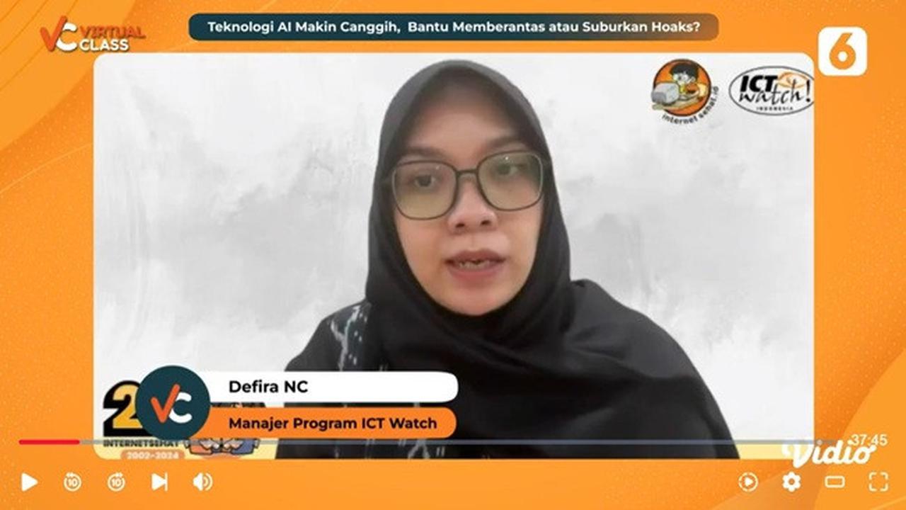 Manajer Program ICT Watch, Defira NC saat menjadi narasumber dalam acara Virtual Class Liputan6.com.