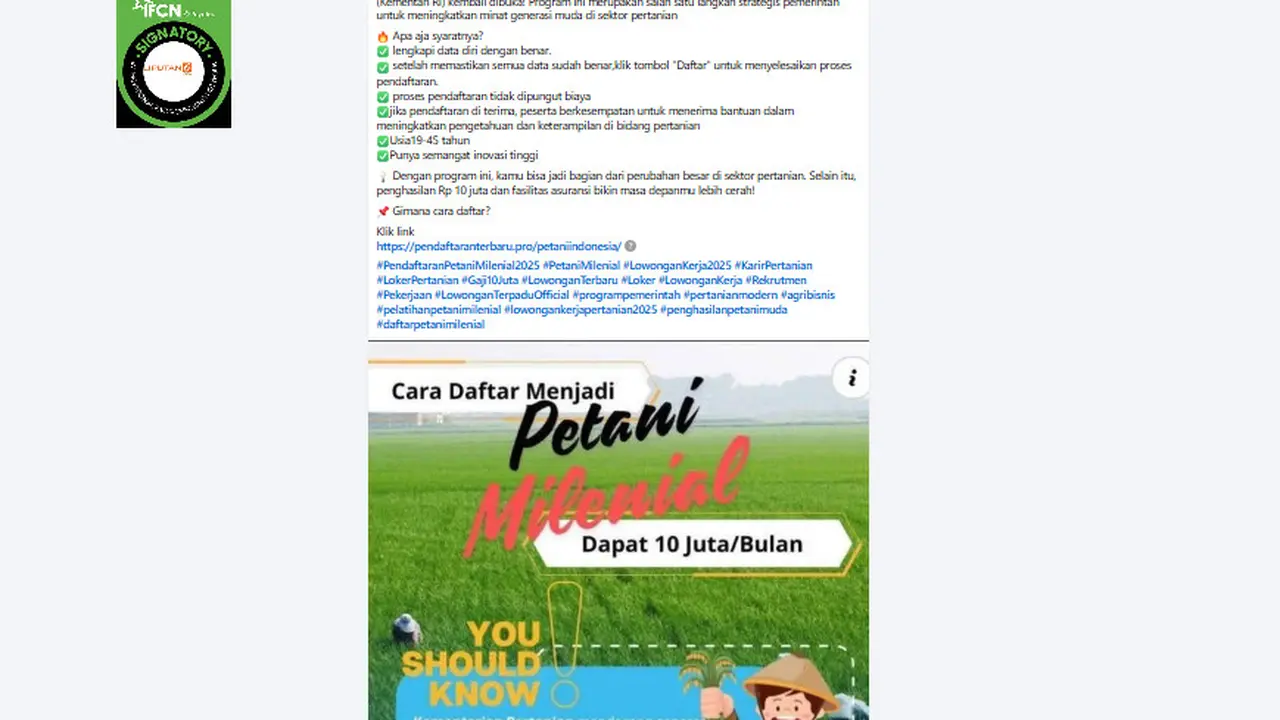 Tangkapan layar  klaim link pendaftaran Petani Milenial 2025