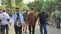 Ketua Umum PKN Anas Urbaningrum saat menghadiri Milad ke -15 Partai Bulan Bintang (PBB) dan juga deklarasi dukungan partai tersebut kepada bakal calon presiden Prabowo Subianto, di ICE BSD Kabupaten Tangerang, Minggu (30/7/2023).
