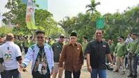 Ketua Umum PKN Anas Urbaningrum saat menghadiri Milad ke -15 Partai Bulan Bintang (PBB) dan juga deklarasi dukungan partai tersebut kepada bakal calon presiden Prabowo Subianto, di ICE BSD Kabupaten Tangerang, Minggu (30/7/2023).