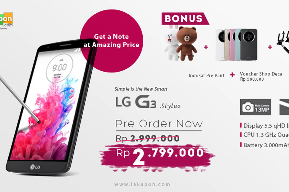 Pre Order LG G3 Stylus di Lakupon, Harga Rp 2 Jutaan Bonus Hadiah