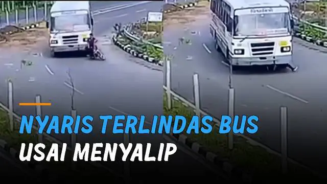 Pemotor tampak berusaha menyalip di tikungan, yang mana membahayakan pengguna jalan.