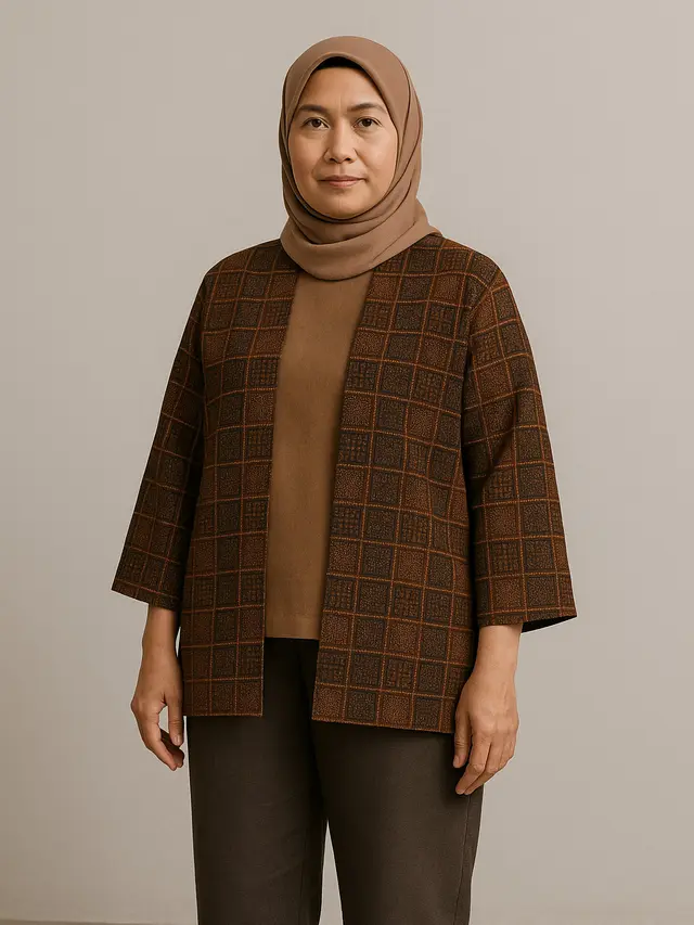 Model Cardigan Batik untuk Kondangan dan Acara Resmi Ibu-ibu Usia 50 Tahunan (Foto: ChatGPT)