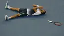 Selebrasi petenis Kroasia, Marin Cilic, usai menumbangkan Kei Nishikori (Jepang) di final tunggal putra turnamen tenis US Open 2014, New York, (8/9/2014). (REUTERS/Shannon Stapleton)