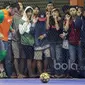 Randy Satria melakukan pemanasan sebelum turun melawan IPC Pelindo pada laga Uji Coba jelang AFF Futsal Championshi 2016 di Tifosi Sport Center, Jakarta Timur, (15/12017). Timnas menang 8-5. (Bola.com/Nicklas Hanoatubun)