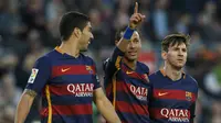 Neymar membeberkan resep sukses trio MSN Barcelona pada acara Malam Pemberian Penghargaan Pemain Terbaik La Liga 2014-2015, di Auditorium Barcelona, Catalunya, Selasa (1/12/2015) waktu setempat. (Reuters/Albert Gea)