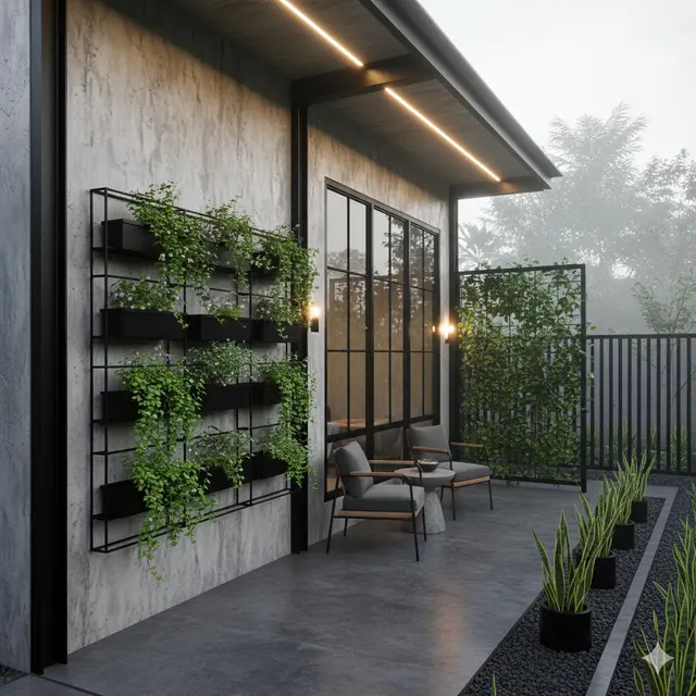Model Teras Rumah Modern dengan Tanaman Rambat Pengusir Ular Alami