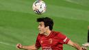 Meski tidak mendapatkan banyak bola, Osasuna sempat mengancam gawang Madrid melalui tembakan Sanchez, namun peluang ini berhasil diamankan oleh Courtois. (Foto: AFP/Javier Soriano)