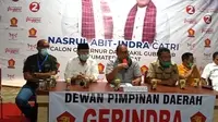 DPD Gerindra memberikan keterangan pers terkait perolehan suara sementara Pilgub Sumbar 2020. (Liputan6.com/ Novia Harlina).