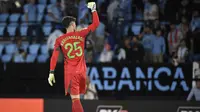 Kepa Arrizabalaga telah menjalani debutnya bersama Real Madrid saat bersua Celta Vigo pada laga pekan ketiga La Liga di&nbsp;Abanca-Balaidos, Sabtu (26/8/2023) dini hari WIB. Hasilnya, Kepa mencatatkan clean sheet dan membawa Madrid menang 1-0. (AFP/Miguel Riopa)