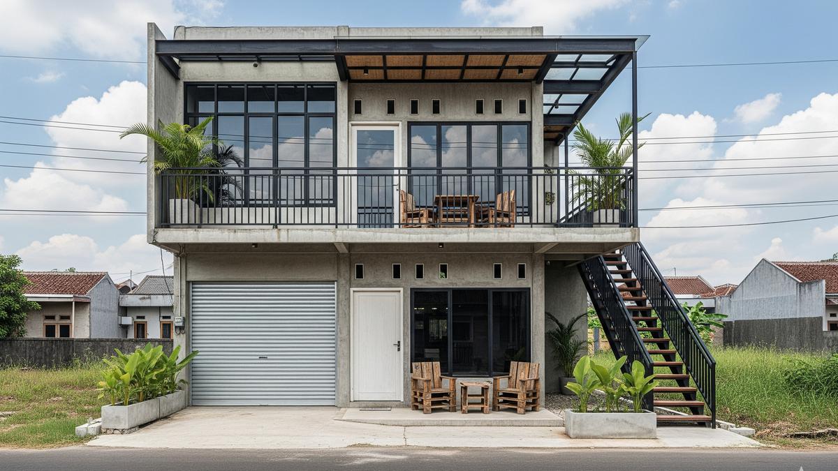 7 Inspirasi Rumah Gaya Industrial 2 Lantai dengan Balkon, Modern dan Fungsional