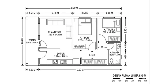 Desain Rumah 5x9 Meter untuk Pasangan Muda. Gemini