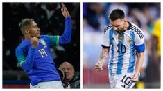 Dua tim terbaik Amerika Latin, Brasil dan Afrgentina sama-sama memetik kemenangan besar atas lawan-lawannya pada laga uji coba FIFA Matchday September 2022, Rabu (28/9/2022) dini hari dan pagi WIB. Brasil yang bermain lebih dahulu di Parc des Princes Stadium, Paris, menang telak 5-1 atas Tunisia, sementara Argentina yang meladeni Jamaika di Red Bull Arena, New Jersey, USA, juga menang besar dengan skor 3-0. Raphinha dan Lionel Messi menjadi bintang dengan masing-masing mencetak dua gol. (Kolase AP)