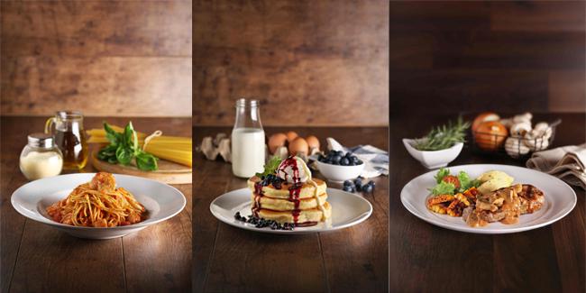 Menu makanan Pancious; Seafood Marinara, Blueberry Cheese Pancake dan Aus Striploin 