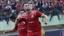 Striker Persija, Marko Simic, melakukan selebrasi usai membobol gawang Mitra Kukar pada laga perempat final Piala Presiden di Stadion Manahan, Solo, Minggu, (4/2/2018). Persija menang 3-1 atas Mitra Kukar. (Bola.com/M Iqbal Ichsan)