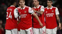 Martin Odegaard merayakan gol Arsenal ke gawang Chelsea pada lanjutan Liga Inggris (AFP)