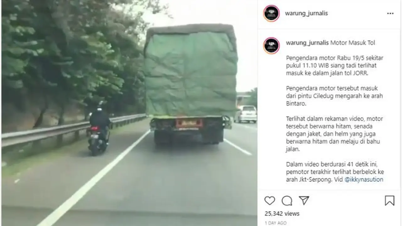 Viral Pemotor Nekat Masuk Jalan Tol (Ist)