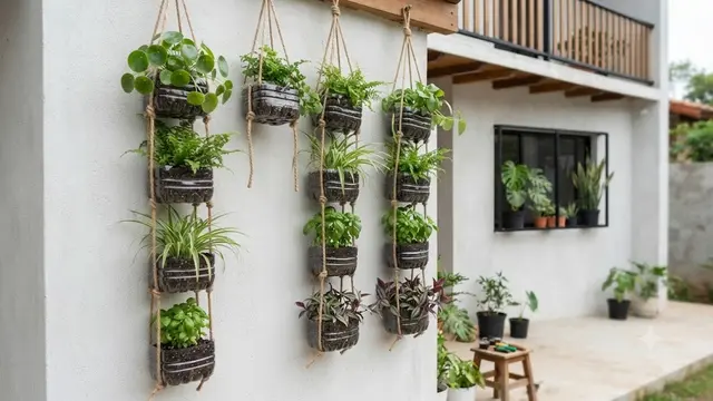 Pot Gantung Bertingkat dari Beberapa Botol Bekas (AI Generated)