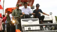 Menteri Pertanian (Mentan), Andi Amran Sulaiman melakukan panen padi perdana di Desa Tanete, Kecamatan Simbang, Maros, Kamis (16/11/2017).