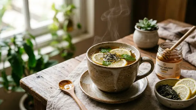 Lemon Hangat dengan Madu dan Teh Hijau (AI Generated)