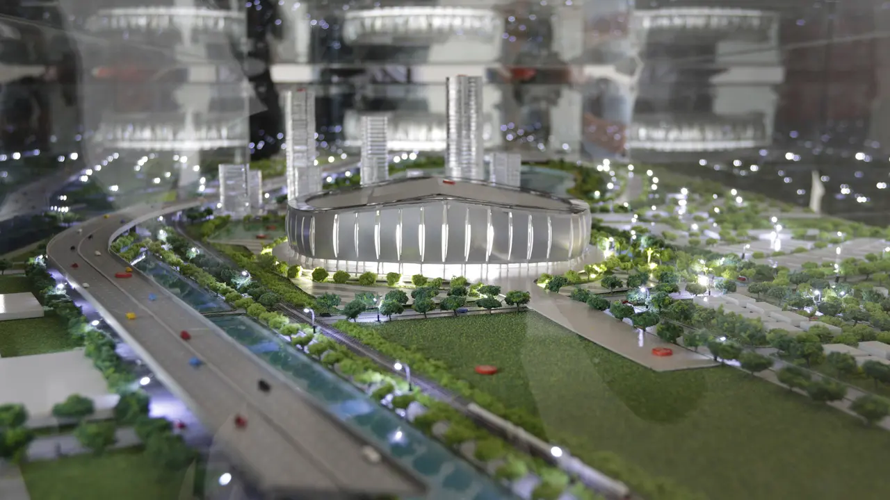 Penampilan maket dari pembangunan stadion baru bernama Jakarta International Stadium. (Bola.com/M. Iqbal Ichsan)
