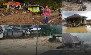 Banner Infografis Kerugian hingga Korban Banjir Sumatera Per 4 Desember 2025. (AFP Photo)