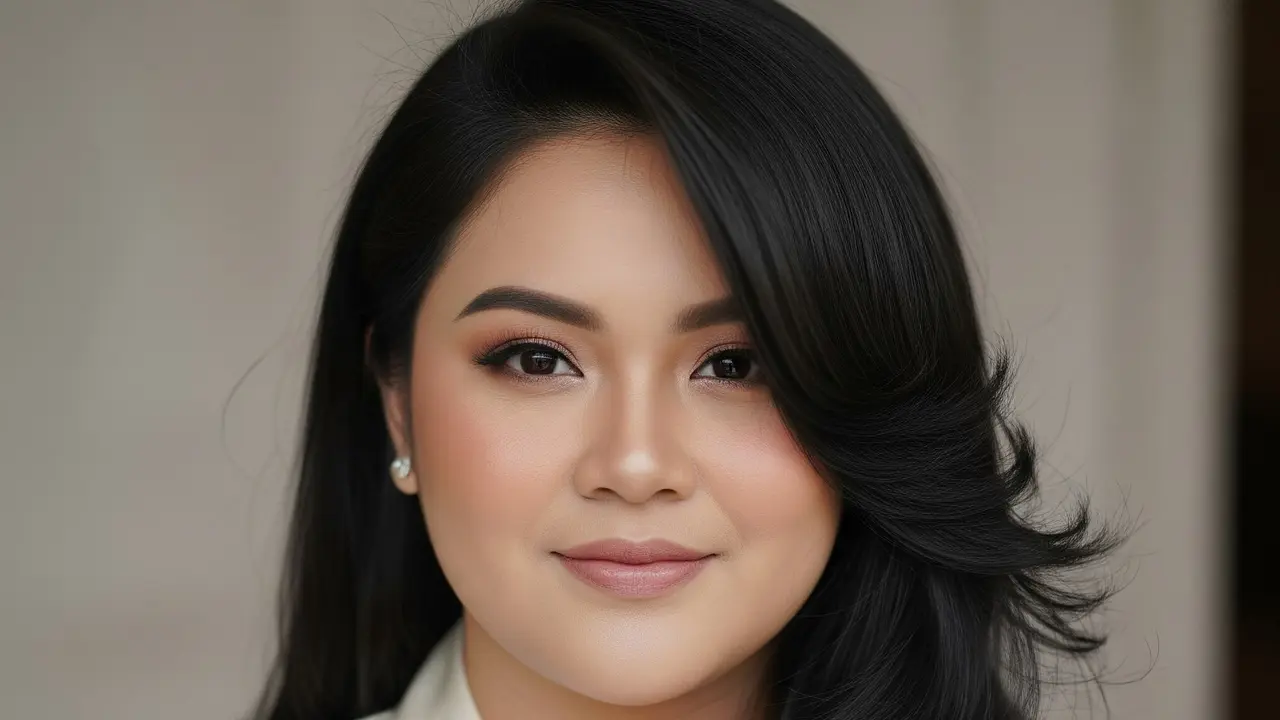 Model Rambut Layer Panjang Ala Korea untuk Wajah Bulat