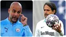 <p>Foto kombinasi memperlihatkan pelatih Manchester City Pep Guardiola (kiri) dan pelatih Inter Milan Simone Inzaghi (kanan) saat sesi latihan di Ataturk Olympic Stadium, Istanbul, Turki, Jumat (9/6/2023). Manchester City dan Inter Milan melakukan persiapan terakhir jelang laga final Liga Champions. (AP Photo/Manu Fernandez/Antonio Calanni)</p>