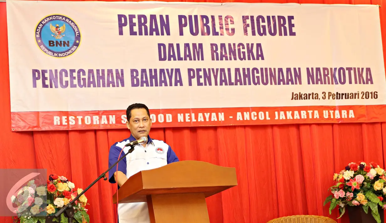 Budi Waseso memberikan sambutan saat acara bertajuk 'Peran Publik Figure dalam Rangka Pencegahan Bahaya Penyalahgunaan Narkotika', Jakarta (3/2). Acara bertujuan mengajak public figure untuk mengampanyekan antinarkoba. (Liputan6.com/Immanuel Antonius)
