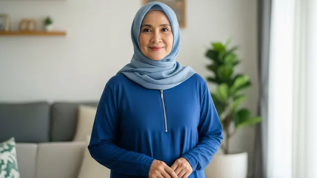 Model Gamis Resleting Depan untuk Wanita 50 Tahun