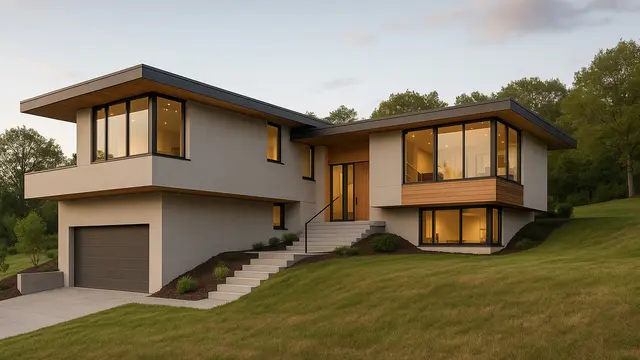 Model Desain Rumah L-Shape Dua Lantai Split-Level/Ilustrasi gambar oleh AI