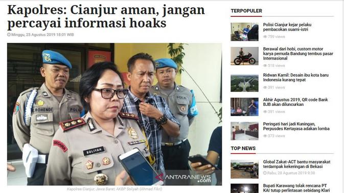 [Cek Fakta] Hoaks Kabar Wilayah Cianjur Saat Ini Rawan Begal