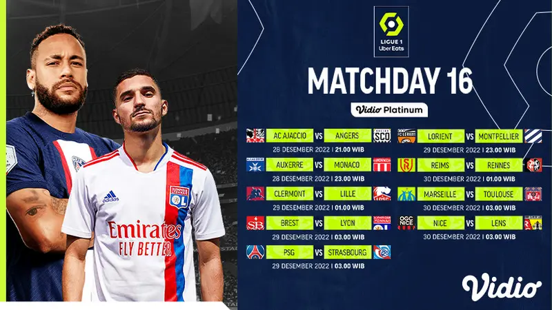 Saksikan Live Streaming Ligue 1 Liga Prancis 2022/23 Week 16 di Vidio 28 Desember - 3 Januari 2023