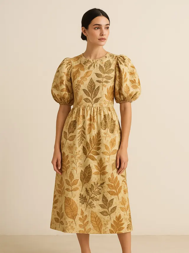 Desain Batik Ecoprint Klasik Lengan Puff