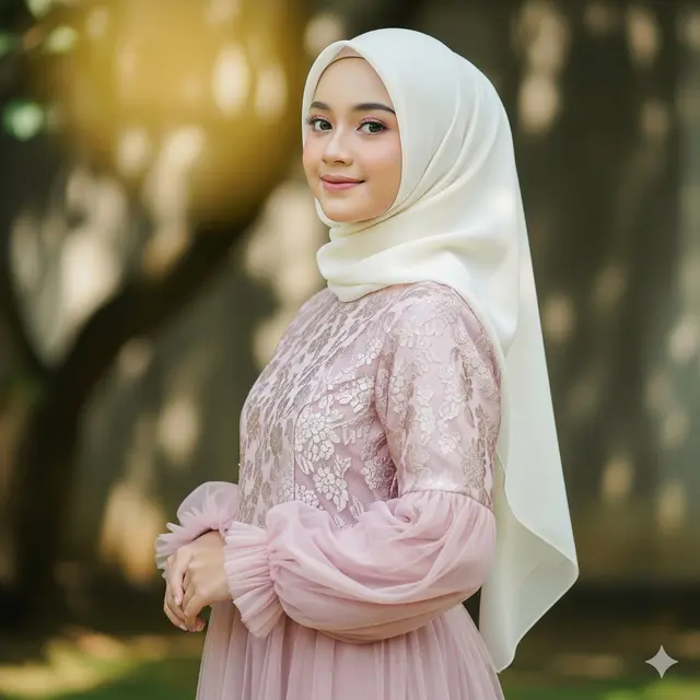 Gamis Brokat Kombinasi Tulle