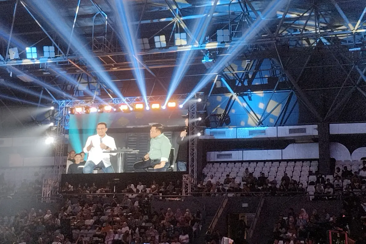 Anies Baswedan di acara 'Resolusi Indonesia' di Tennis Indoor Senayan, Jakarta Pusat, Jumat malam, 5 Januari 2024. (Winda Nelfira).