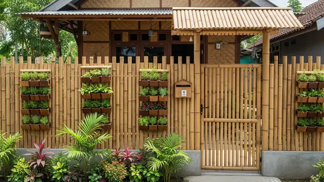 Pagar Bambu dengan Tanaman Vertikal