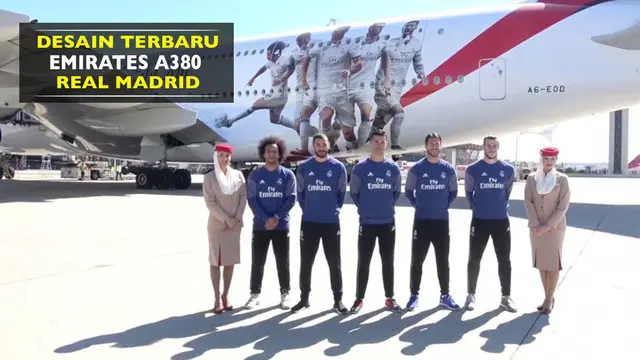 Cristiano Ronaldo, Gareth Bale, Karim Benzema, Sergio Ramos dan Marcelo hadir dalam peluncuran desain terbaru Emirates A380 Real Madrid.