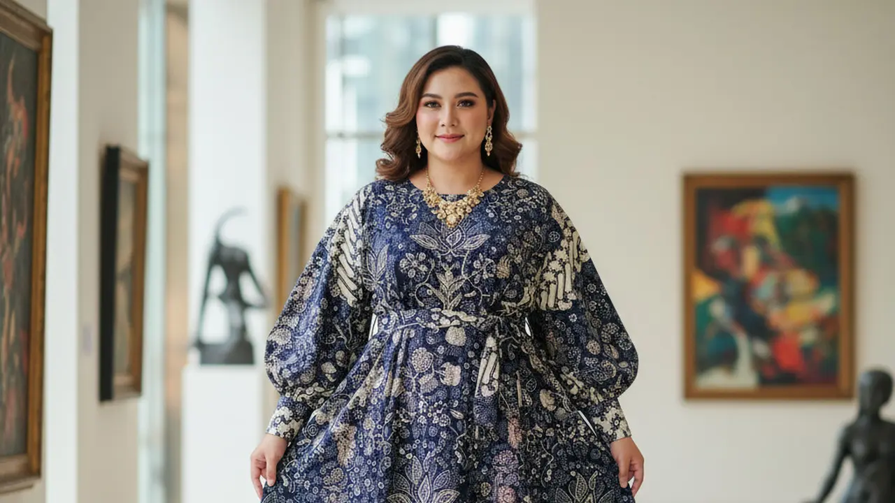 Model Dress Batik Lengan Bishop untuk Plus Size