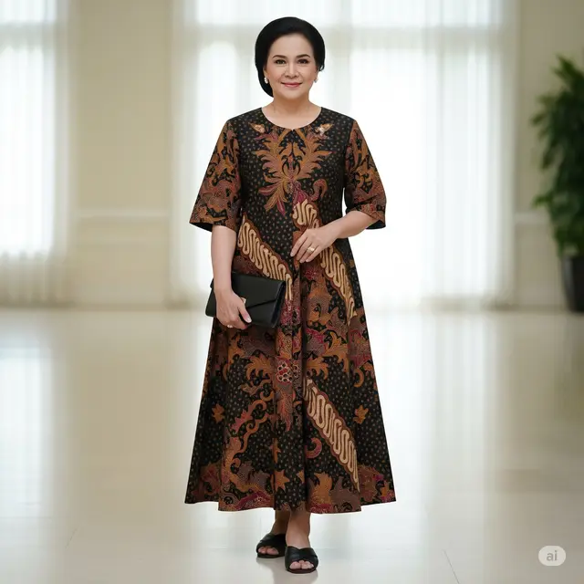 Dress Batik Longgar Loose Fit Usia 50 Feminin Nyaman