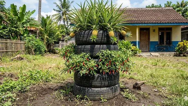 Konsep Kebun Buah Mini Low Budget dari Barang Bekas Kreatif. AI