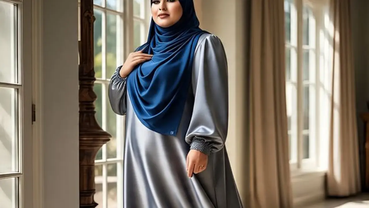 Ilustrasi Model Gamis Satin untuk Orang Gemuk (Sumber Gambar: Meta AI)