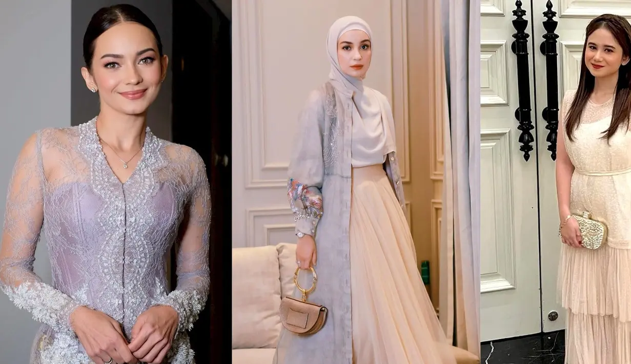 Sebelum menjadi bridesmaid di momen resepsi, Yuki Kato hadir mengenakan lace dress bernuansa pastel yang lembut saat akad nikah Febby dan Drajad. [@yukikt]